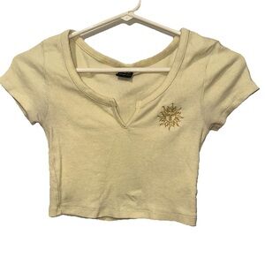VIBE’N Crop Tops Yellow Sun Embroidered Crop Top XS